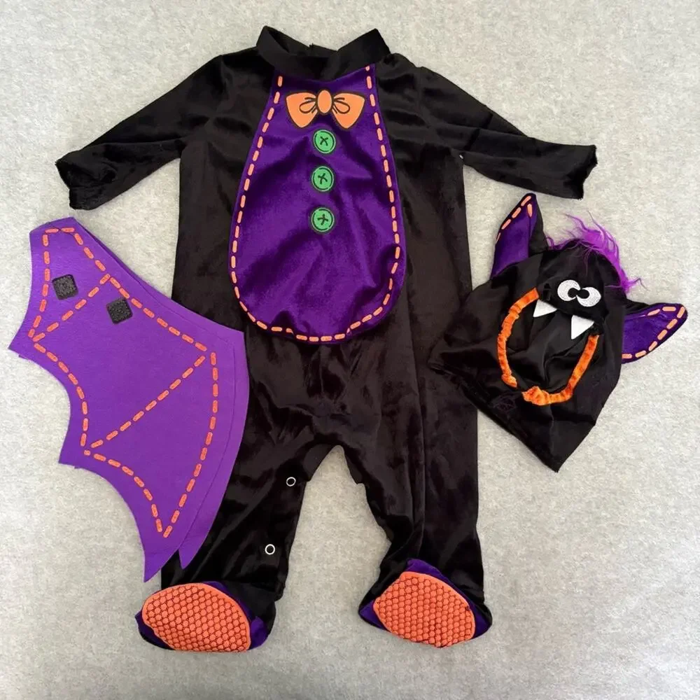 Baby Bat Halloween Costume Infant XS 0–6 Months Black Purple Jumpsuit Hood